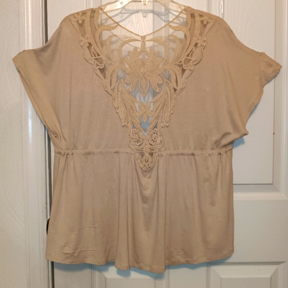 Cardigan Beige One World Lace Accent(PTP 22 " L 25") - Picture 4 of 5